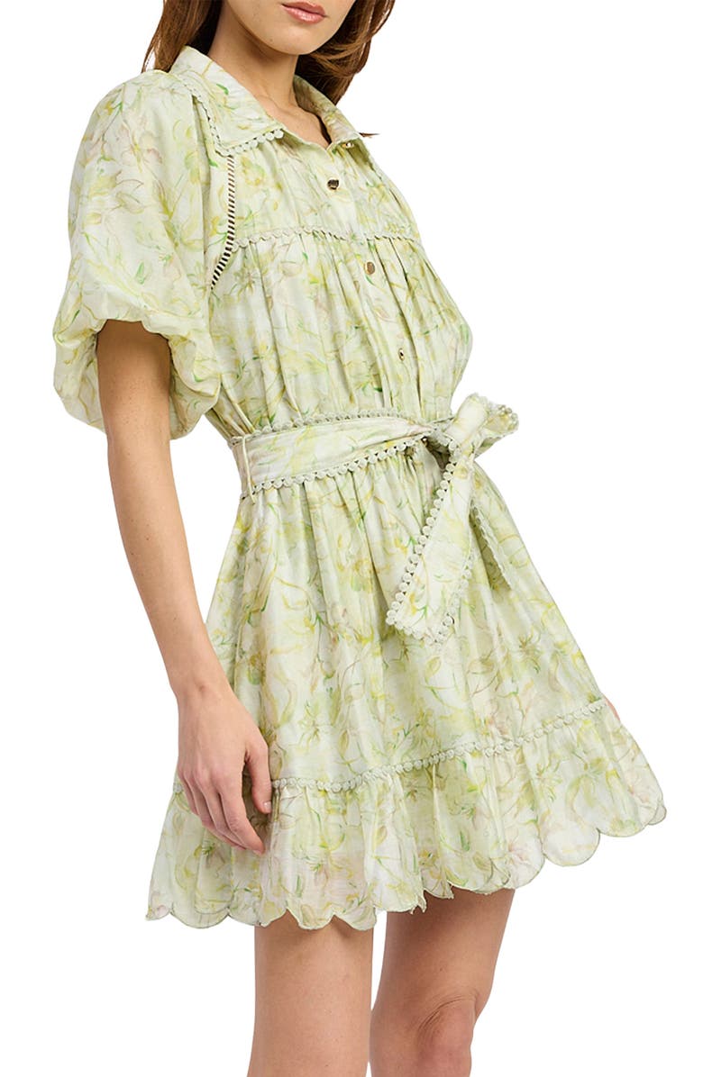 En Saison Claire Floral Bubble Sleeve Minidress, Alternate, color, Sage Yellow