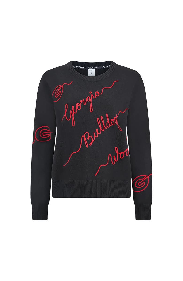 KADYLUXE Women's Black Georgia Bulldogs Love Note Embroidered Pullover Sweater, Main, color, Black