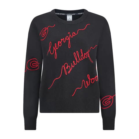 Women's Black Georgia Bulldogs Love Note Embroidered Pullover Sweater