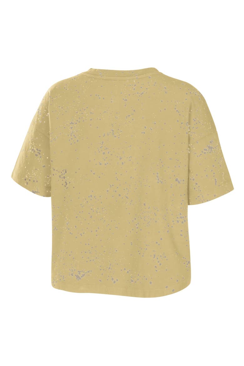 Women's WEAR by Erin Andrews Tan Colorado Buffaloes Bleach Wash Splatter Cropped Notch Neck T-Shirt, Alternate, color, Tan