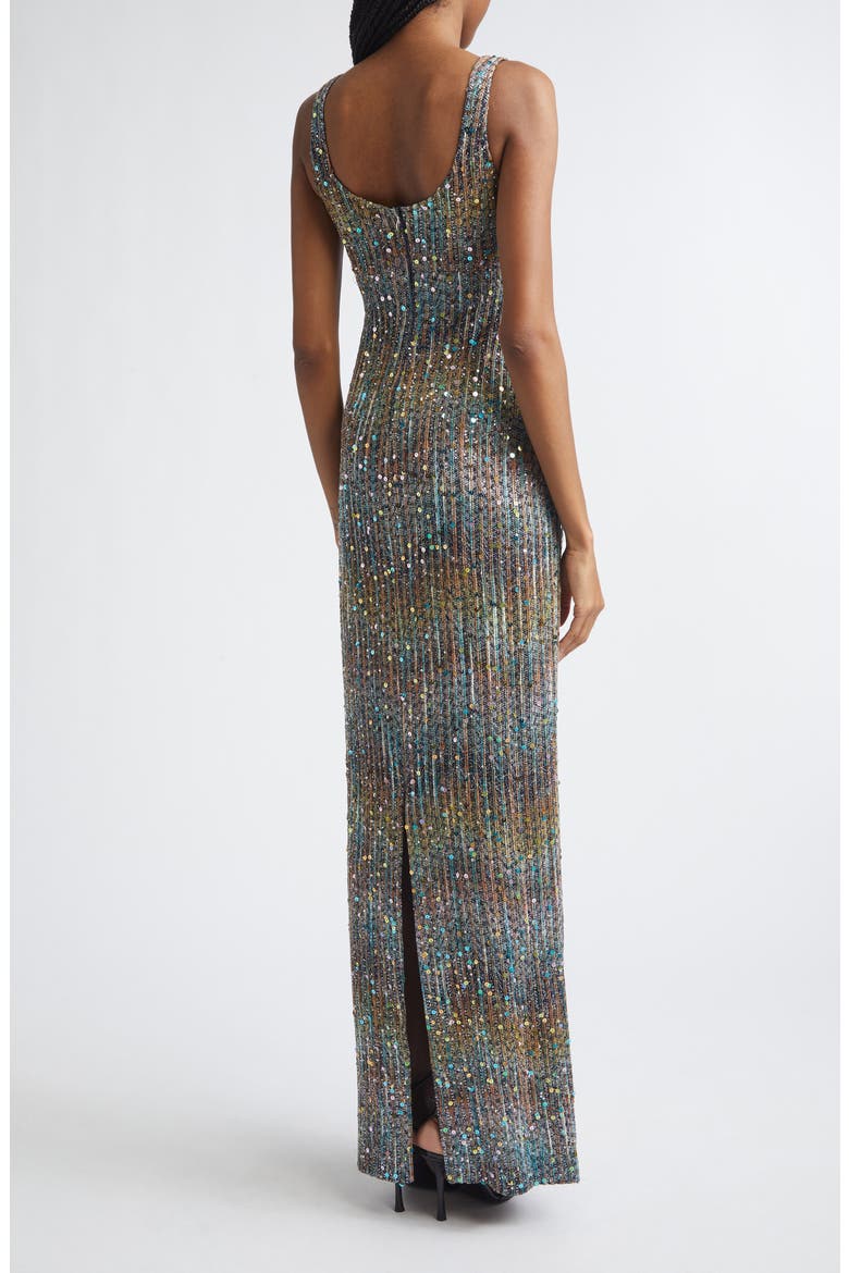 Metallic Zigzag Sequin Knit Column Gown, Alternate, color, BROWN/BLUE