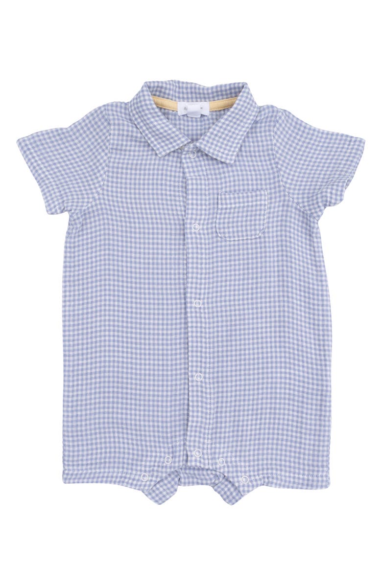 Angel Dear Micro Gingham Organic Cotton Muslin Polo Romper, Main, color, 