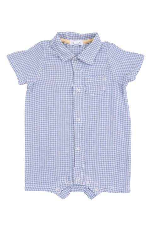 Micro Gingham Organic Cotton Muslin Polo Romper (Baby)