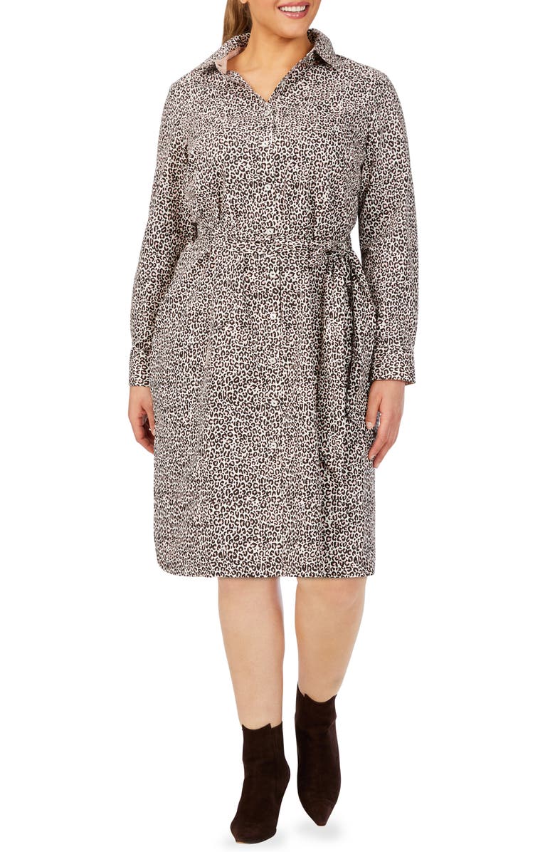 Foxcroft Rocca Luxe Leopard Long Sleeve Shirtdress, Main, color,