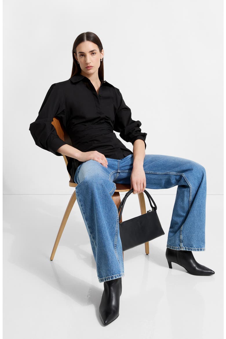 Ellory Ruched Sleeve Woven Shirt, Alternate, color, BLACK