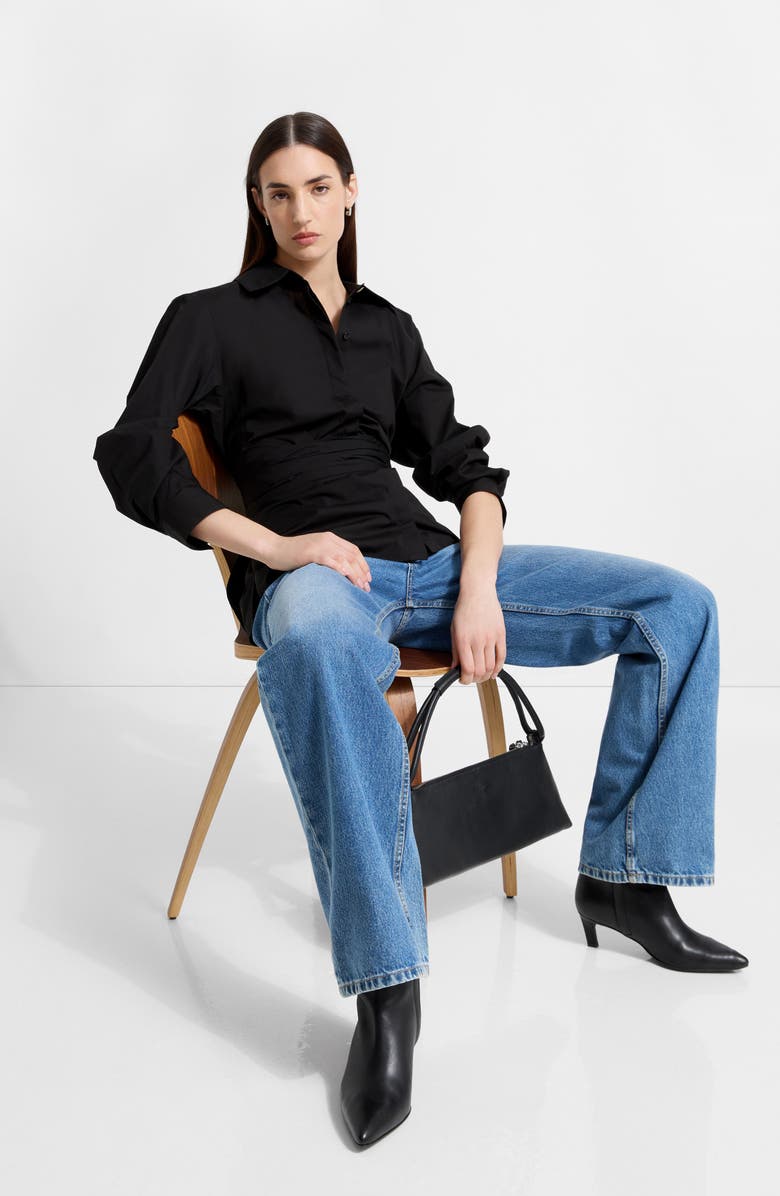 Marcella Ellory Ruched Sleeve Woven Shirt, Alternate, color, Black