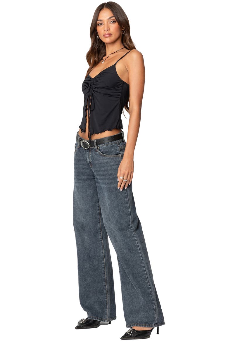 Landon Drawstring Split Front Camisole, Alternate, color, BLACK