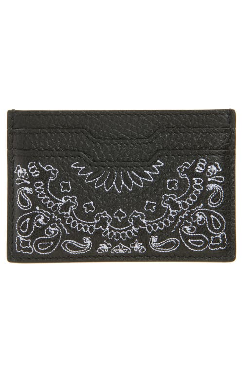 Amiri Bandana Embroidered Leather Card Case In Black