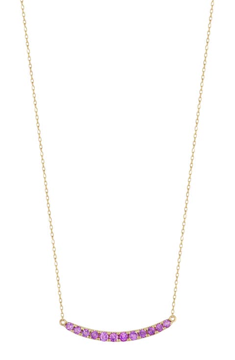 14K Gold Amethyst Curved Bar Pendant Necklace