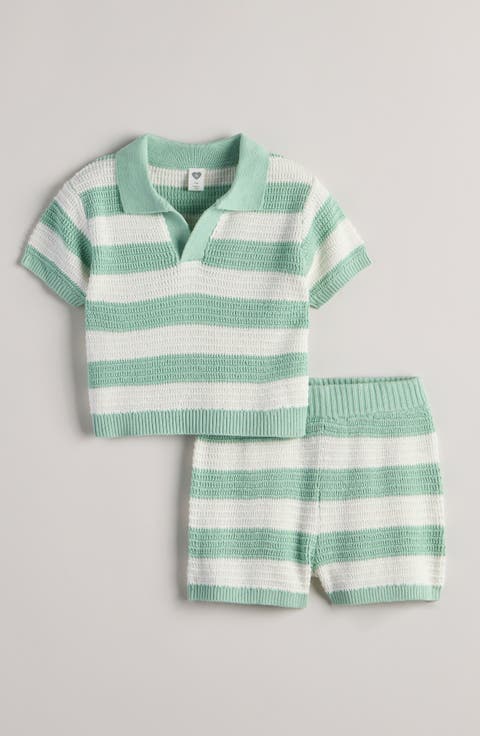 Cotton Blend Knit Polo Sweater & Shorts Set