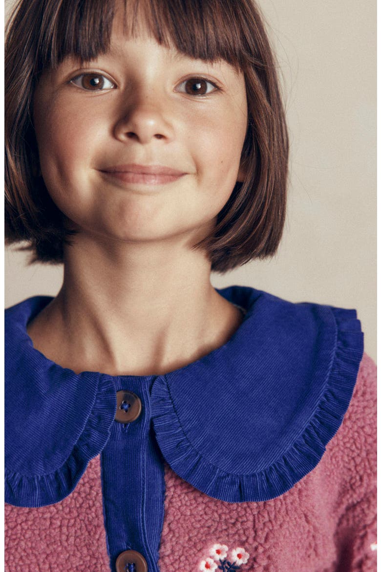 Kids' Embroidered High Pile Fleece Jacket, Alternate, color, PINK HEATHER FLORAL EMBROIDERY