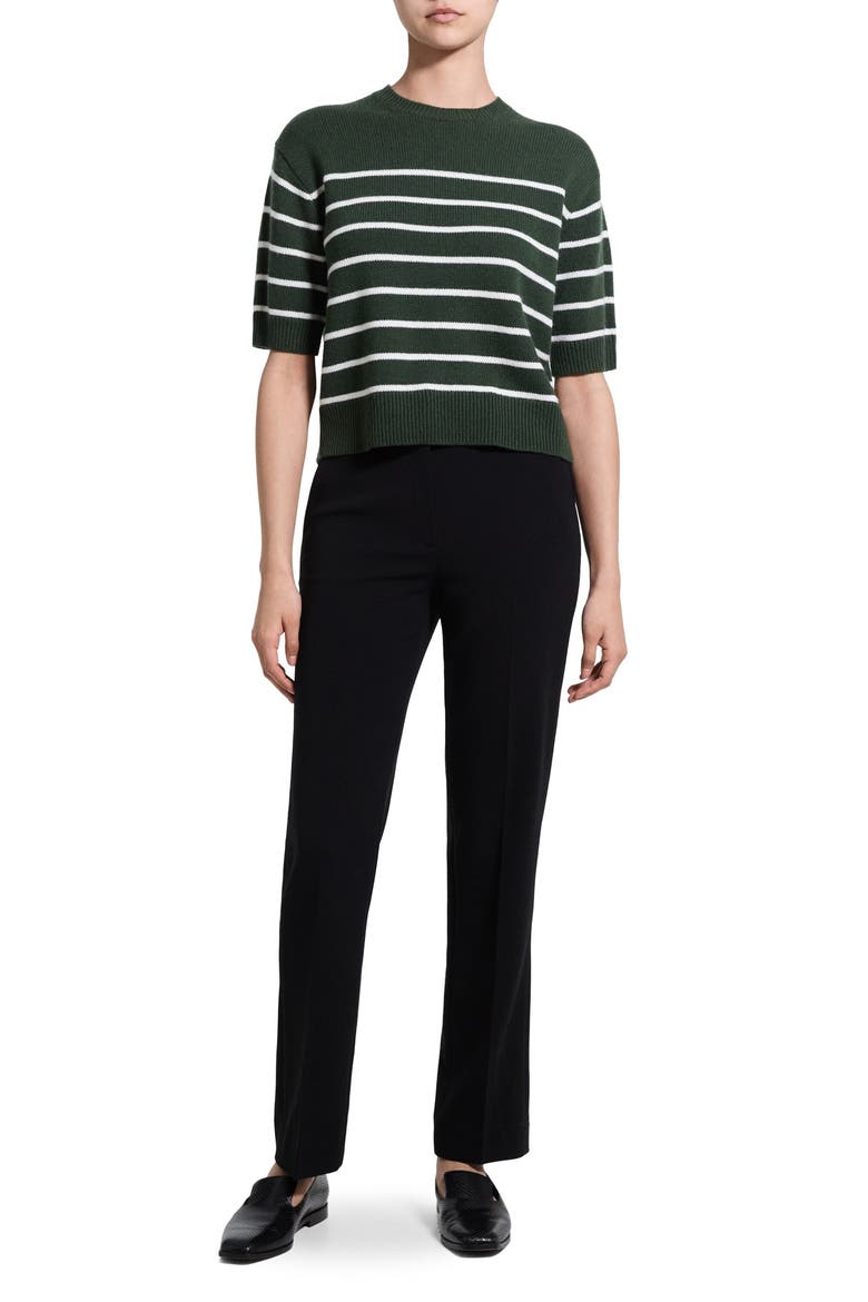 Striped Cashmere Crop Sweater, Alternate, color, IVY/IVORY - 2Z1