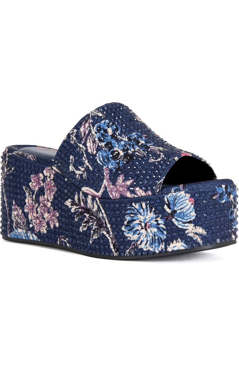 AZALEA WANG ROSALIND-BLUEMULTI RHINESTONE PLATFORM SANDAL - BLUE MULTI / 11 / WEDGE, Alternate, color, Blue Multi