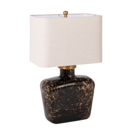 Tortoiseshell Glass Table Lamp with Linen Shade