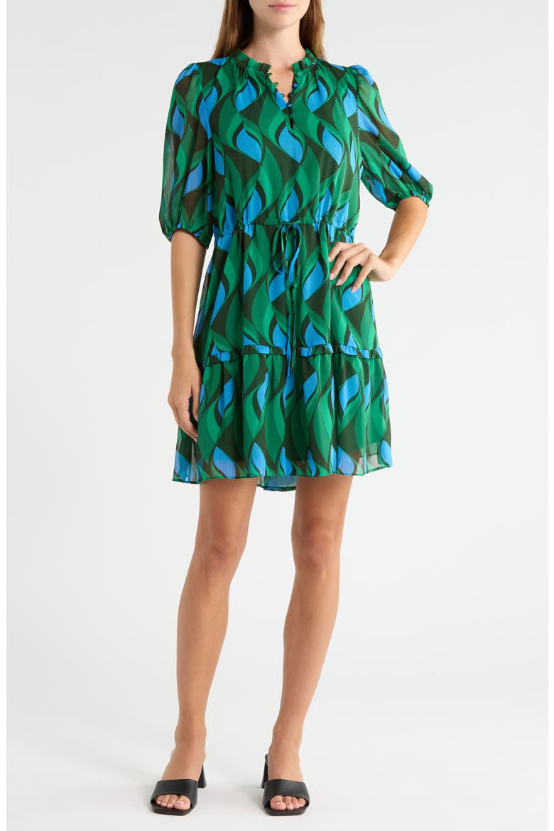 Mare Abstract Print Tiered Minidress, Main, color, EMERALD BLUE