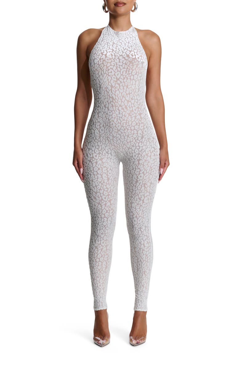 Naked Wardrobe Burnout Open Back Jumpsuit, Main, color, Leopard White