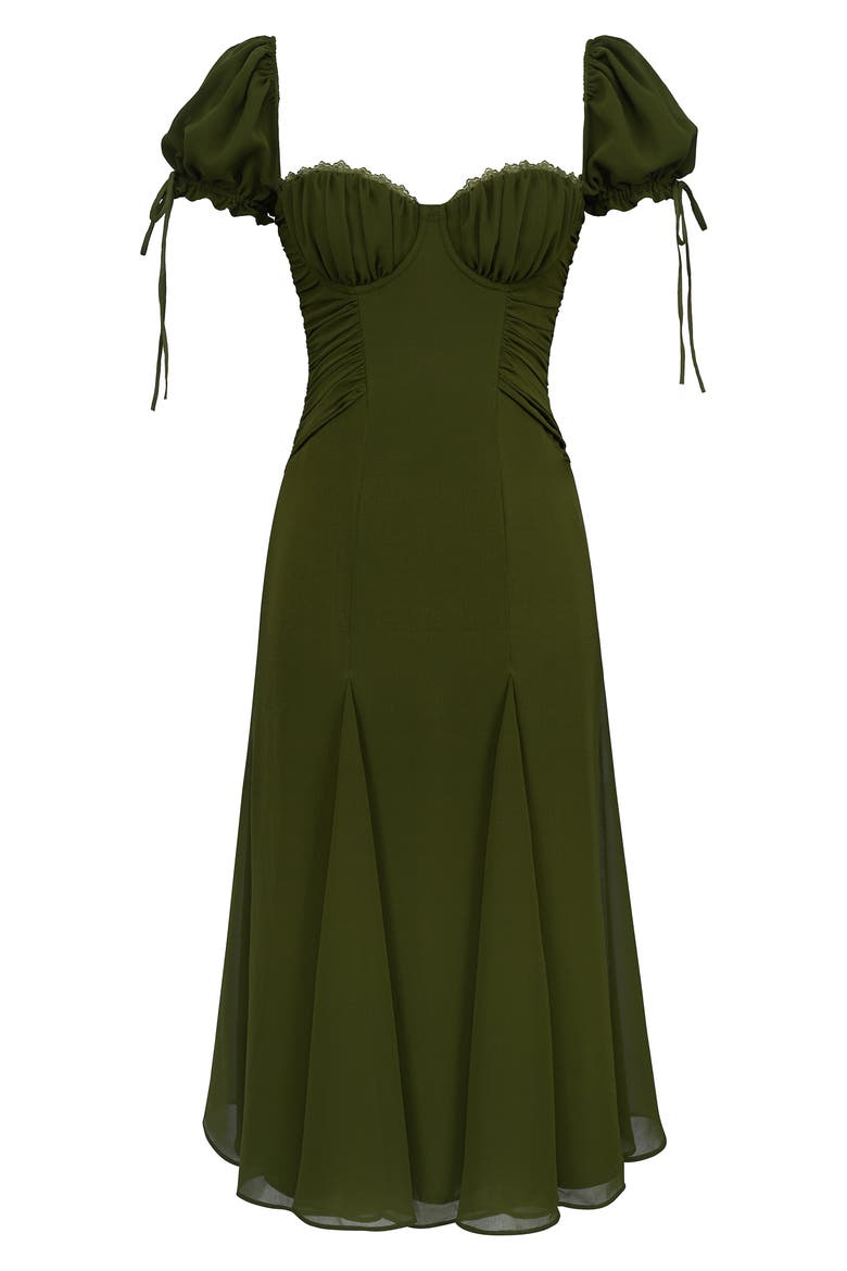 Marceline Chiffon Puff Sleeve Midi Dress, Alternate, color, OLIVE