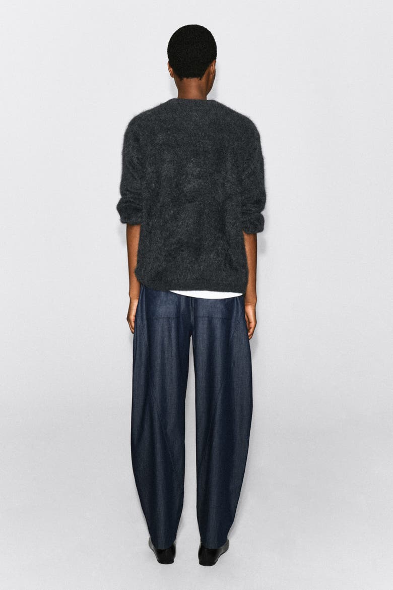 Elasticated Barrel-Leg Denim Pants, Alternate, color, DARK BLUE