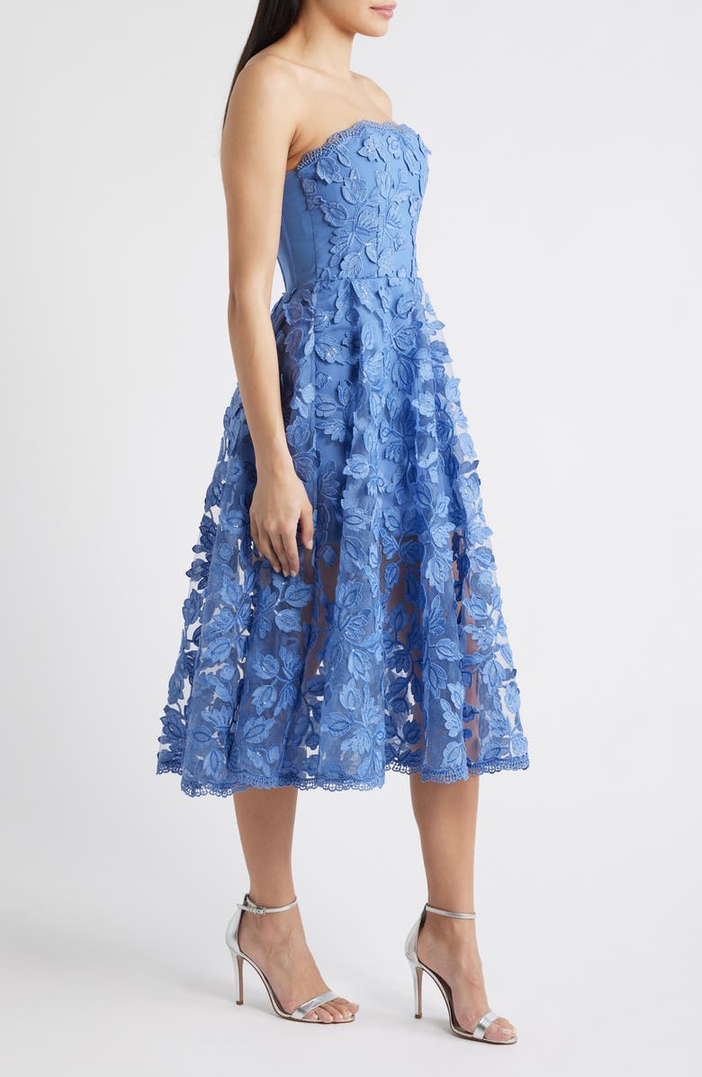 Eliza J Floral Sequin Strapless Midi Dress, Alternate, color, Blue