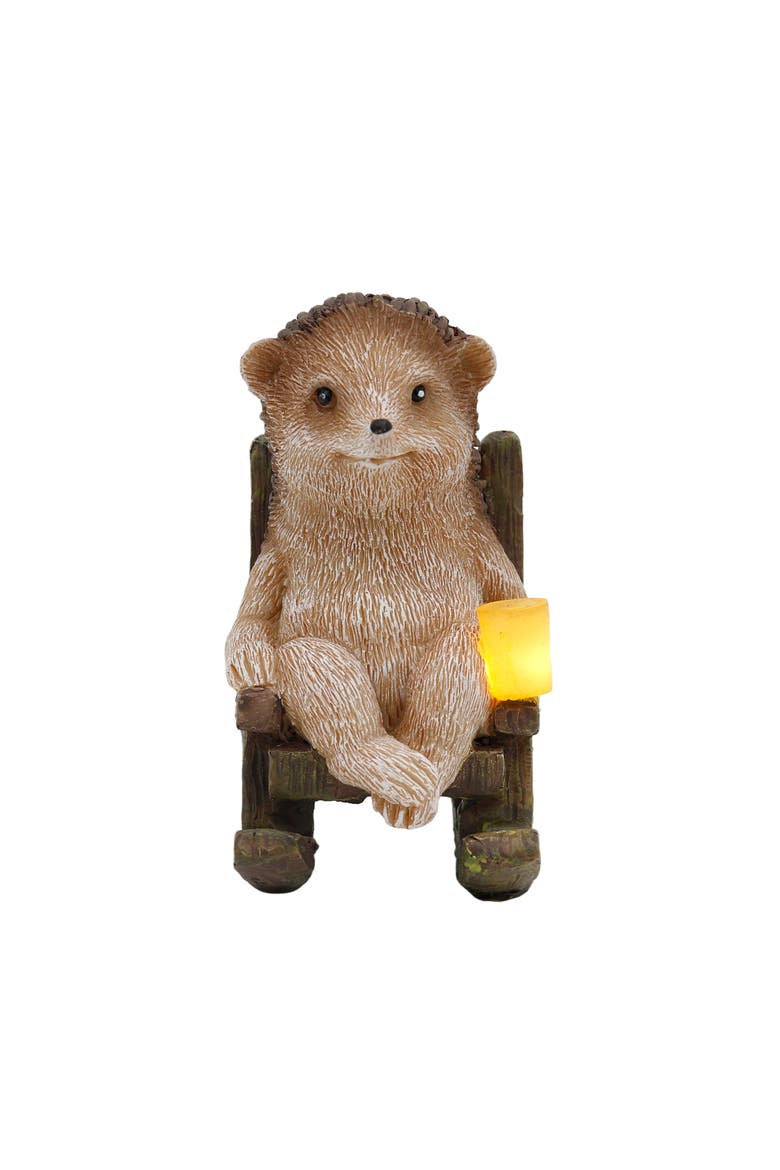 Resin Hedgehog in Chair with LED Multicolored for Spring Tabletop Lighting, Alternate, color, Multicolored
