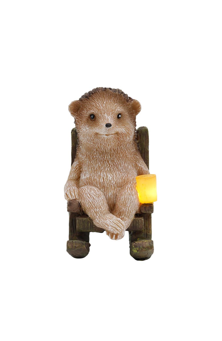 Transpac Resin Hedgehog in Chair with LED Multicolored for Spring Tabletop Lighting, Alternate, color, Multicolored