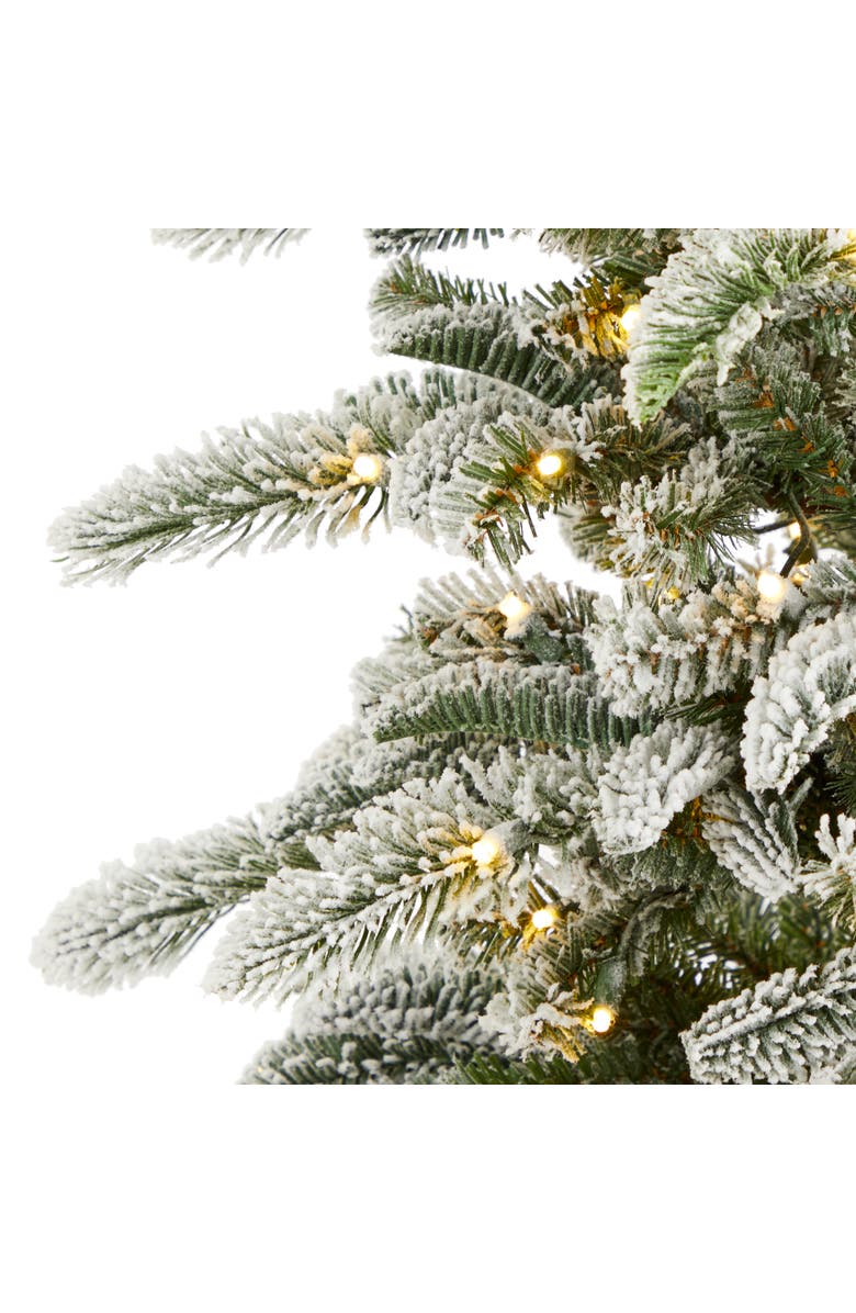 NEARLY NATURAL 6.5-ft Flocked Washington Alpine Christmas Artificial Tree with 250 White Warm LED Lights and 637 Bendable Branches, Alternate, color, Green