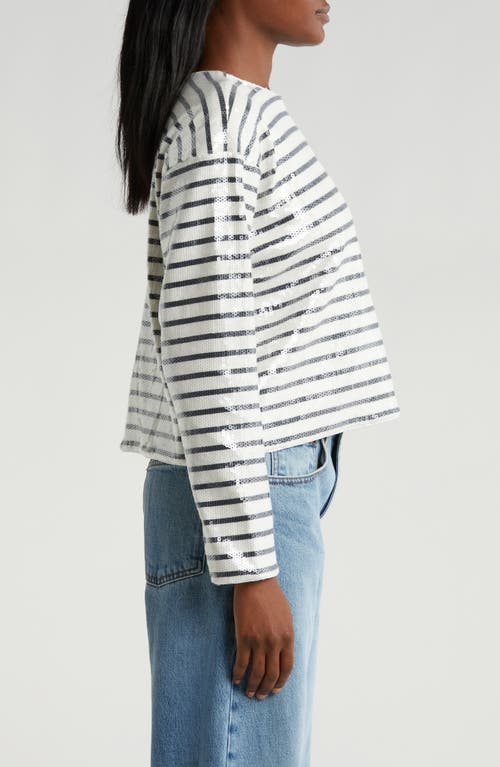 Frame Stripe Long-sleeve Sequined Top In Navy Multi