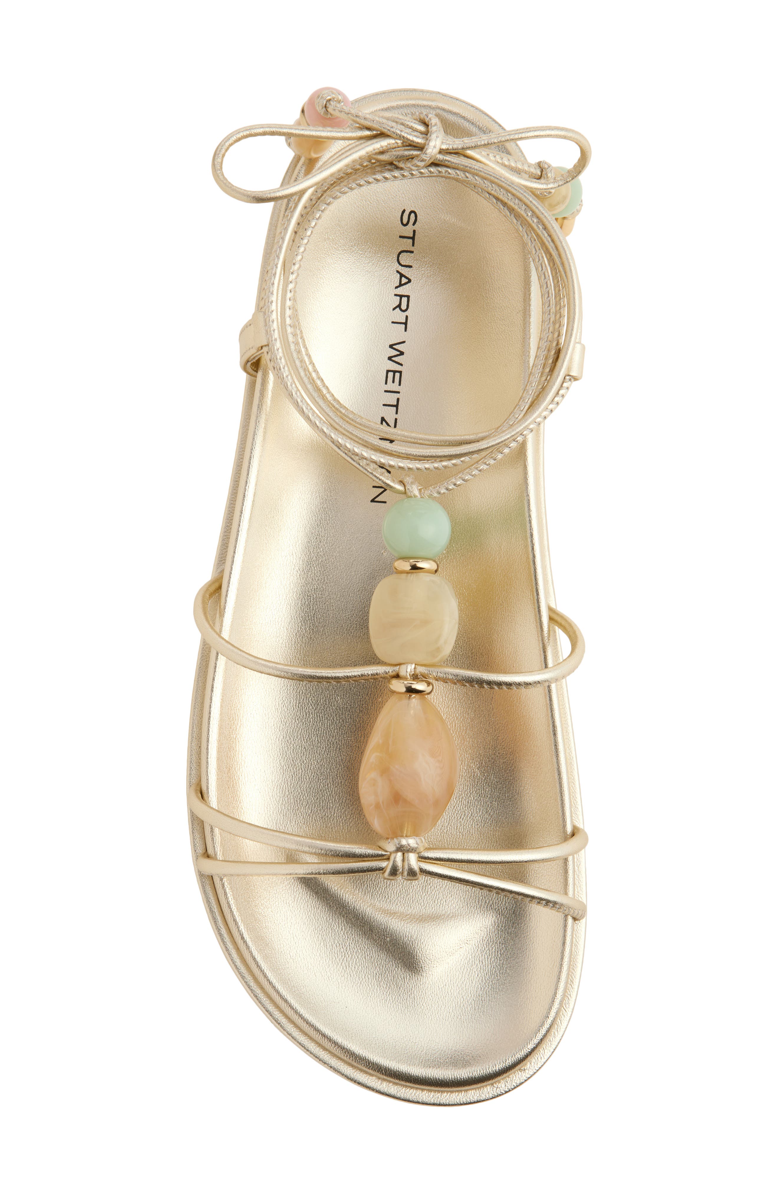 Stuart Weitzman Majorca Ankle Tie Sandal, Alternate, color, Light Gold Liquid Metallic