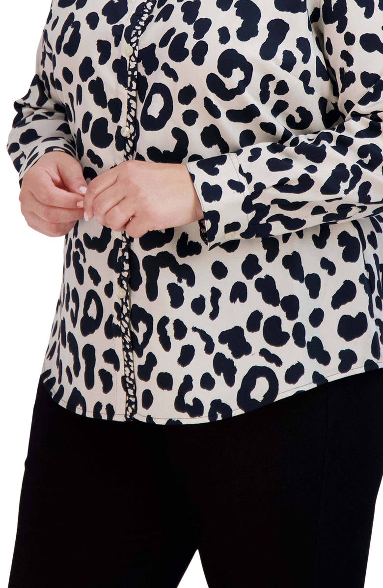 Foxcroft Charlie Leopard Print Cotton Button-Up Shirt, Alternate, color, 