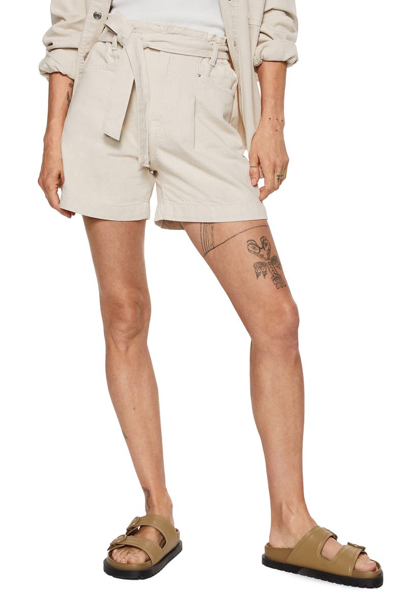 MANGO Denim Paperbag Shorts, Main, color, 