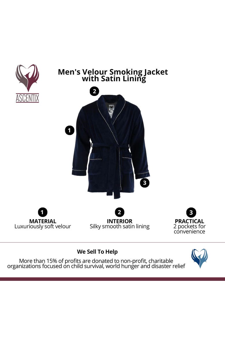 Men's Velour Smoking Jacket with Satin Lining, Alternate, color, Navy