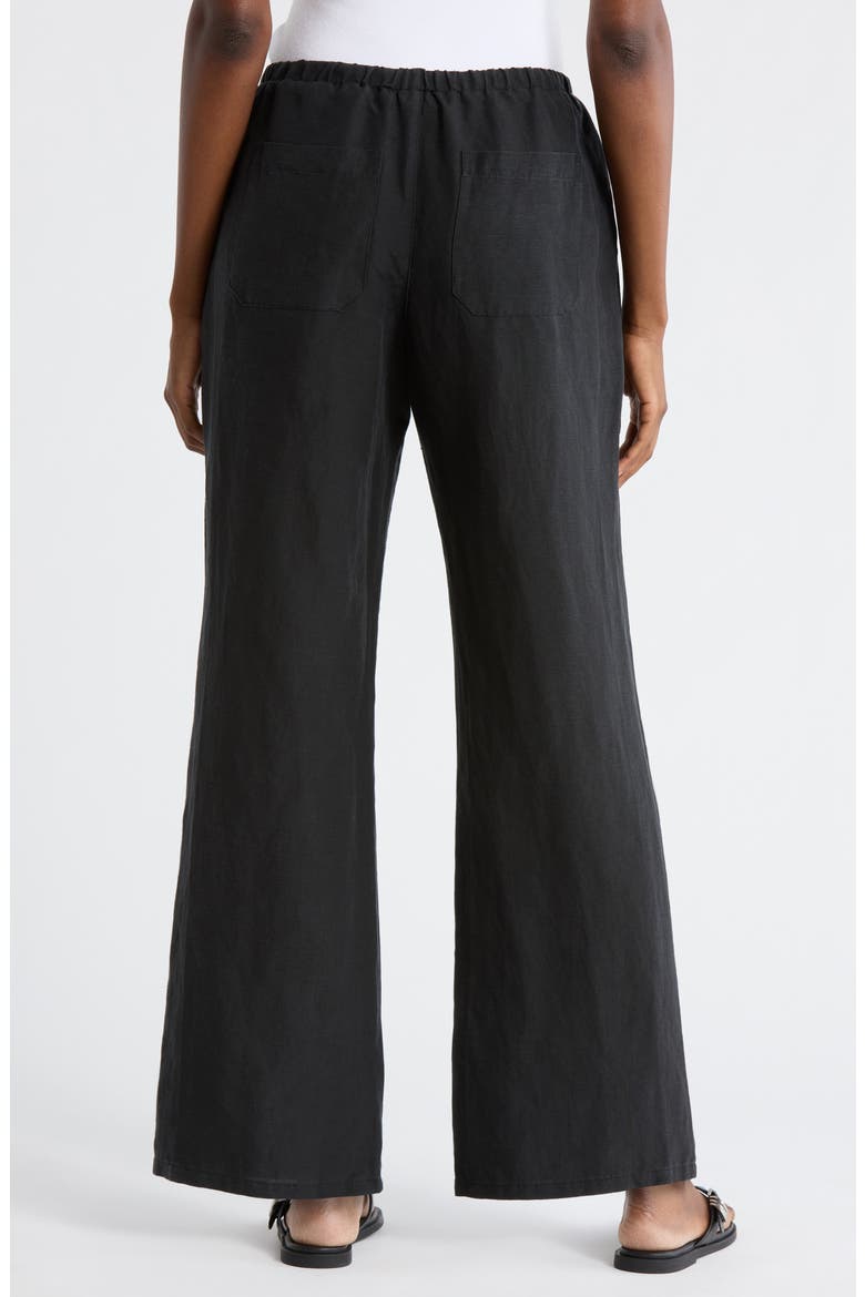 Linen Blend Straight Leg Pants, Alternate, color, BLACK