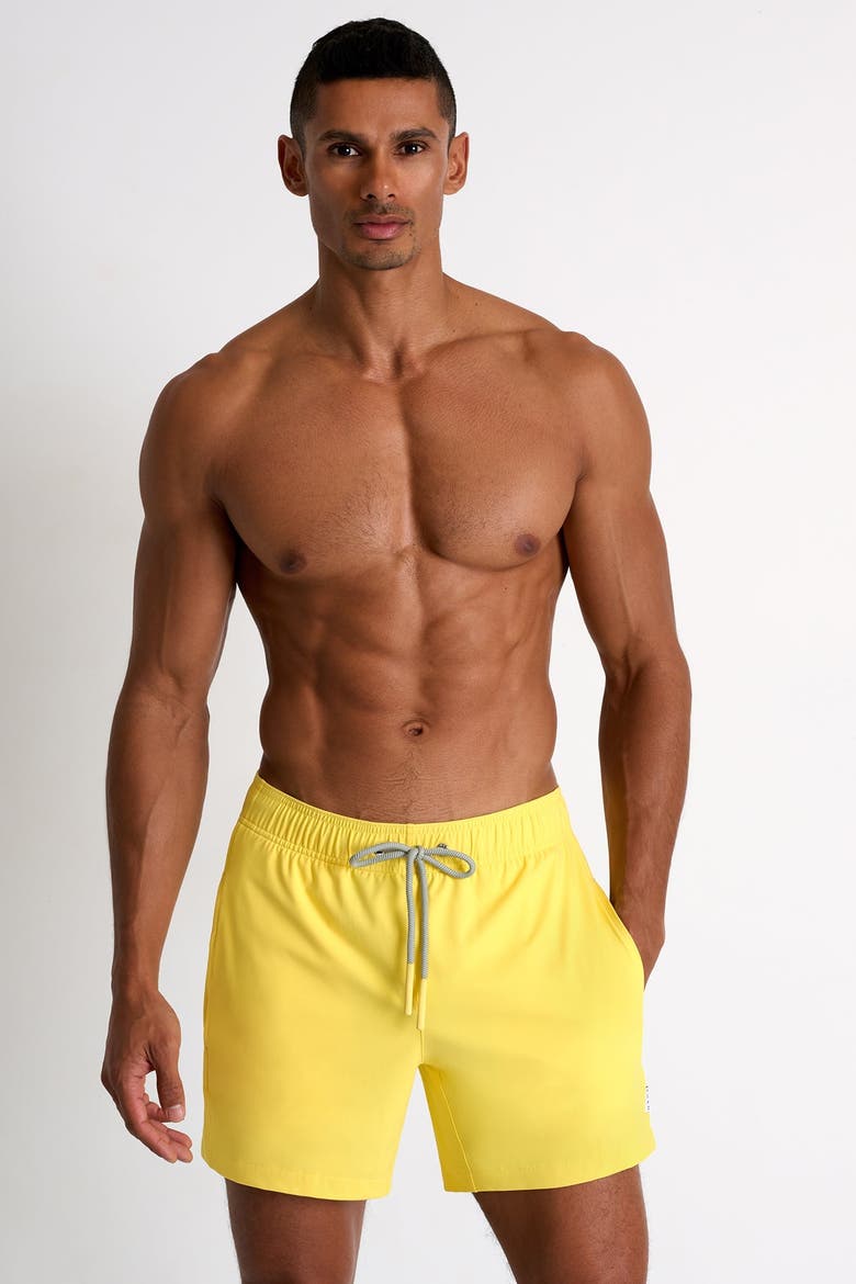 Classic fit stretch swim trunks, Alternate, color, Yellow