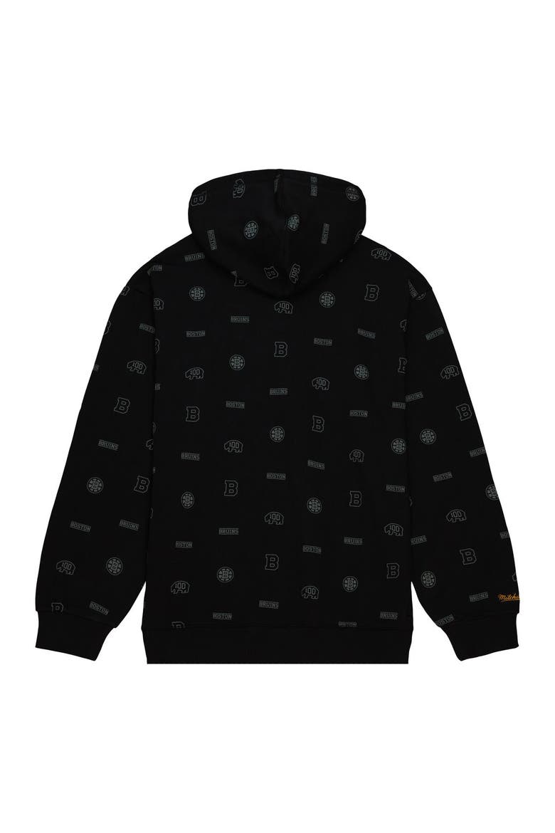 Men's Mitchell & Ness Black Boston Bruins 100th Anniversary Allover Print Pullover Hoodie, Alternate, color, Black