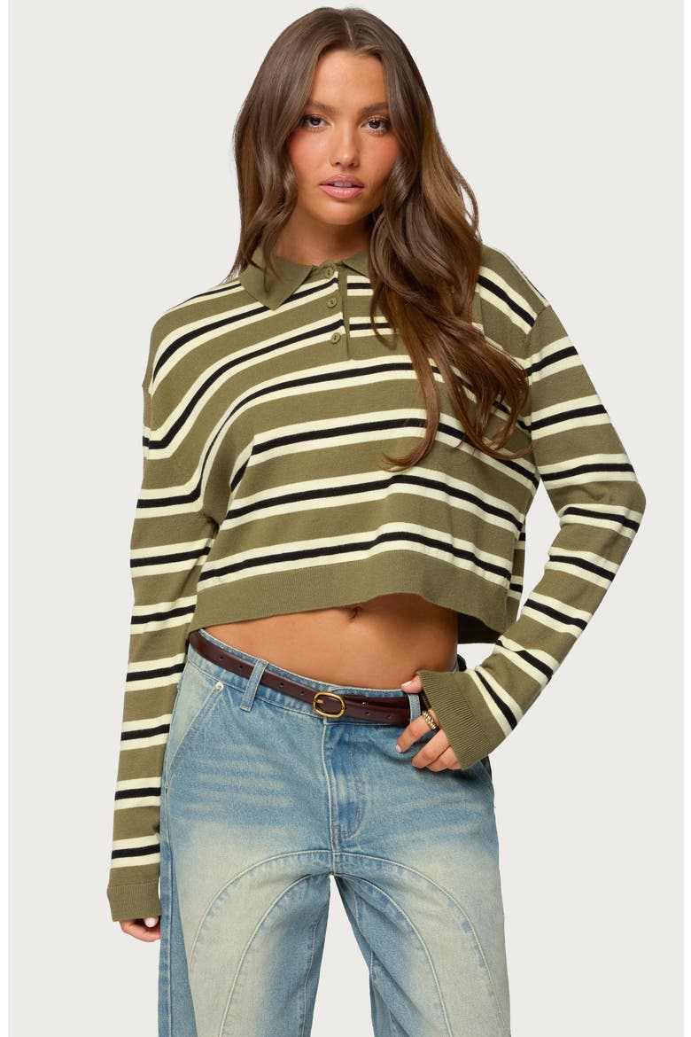 Shelby Stripe Crop Polo Sweater, Alternate, color, OLIVE