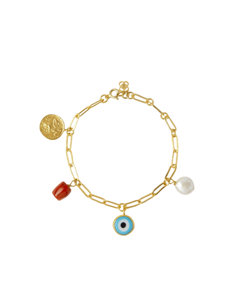 Cornicello Evil Eye and Pearl Charm Bracelet