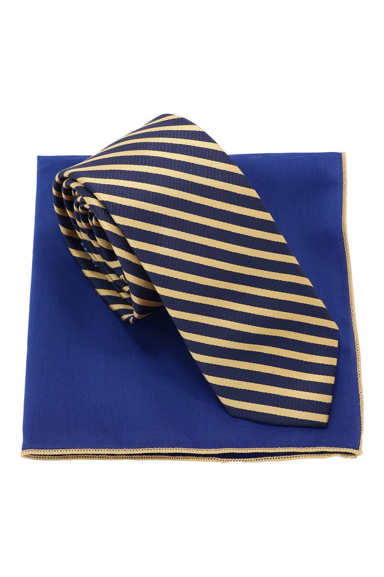 Stripe Tie & Pocket Square Box Set, Main, color, NAVY GOLD
