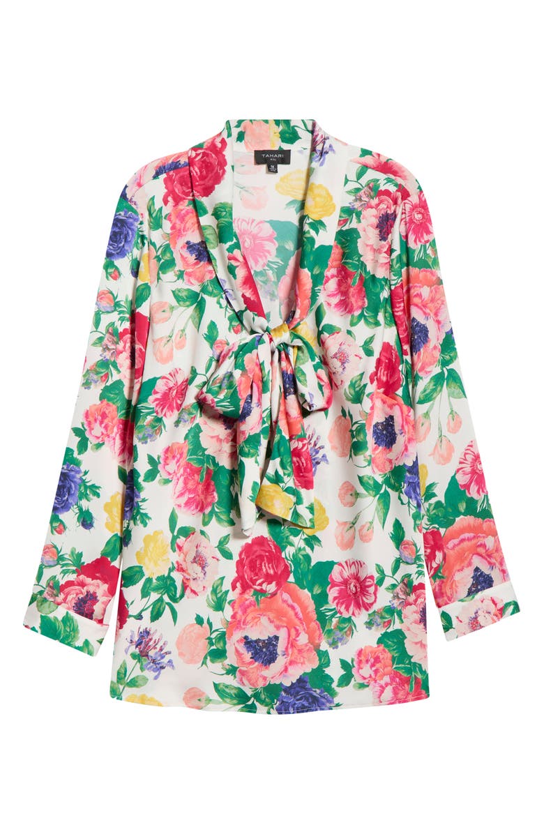 Tahari ASL Floral Tie Neck Satin Top, Alternate, color, Ivory Multi