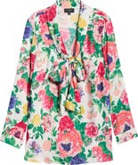 Tahari ASL Floral Tie Neck Satin Top
