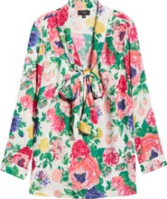 Tahari ASL Floral Tie Neck Satin Top