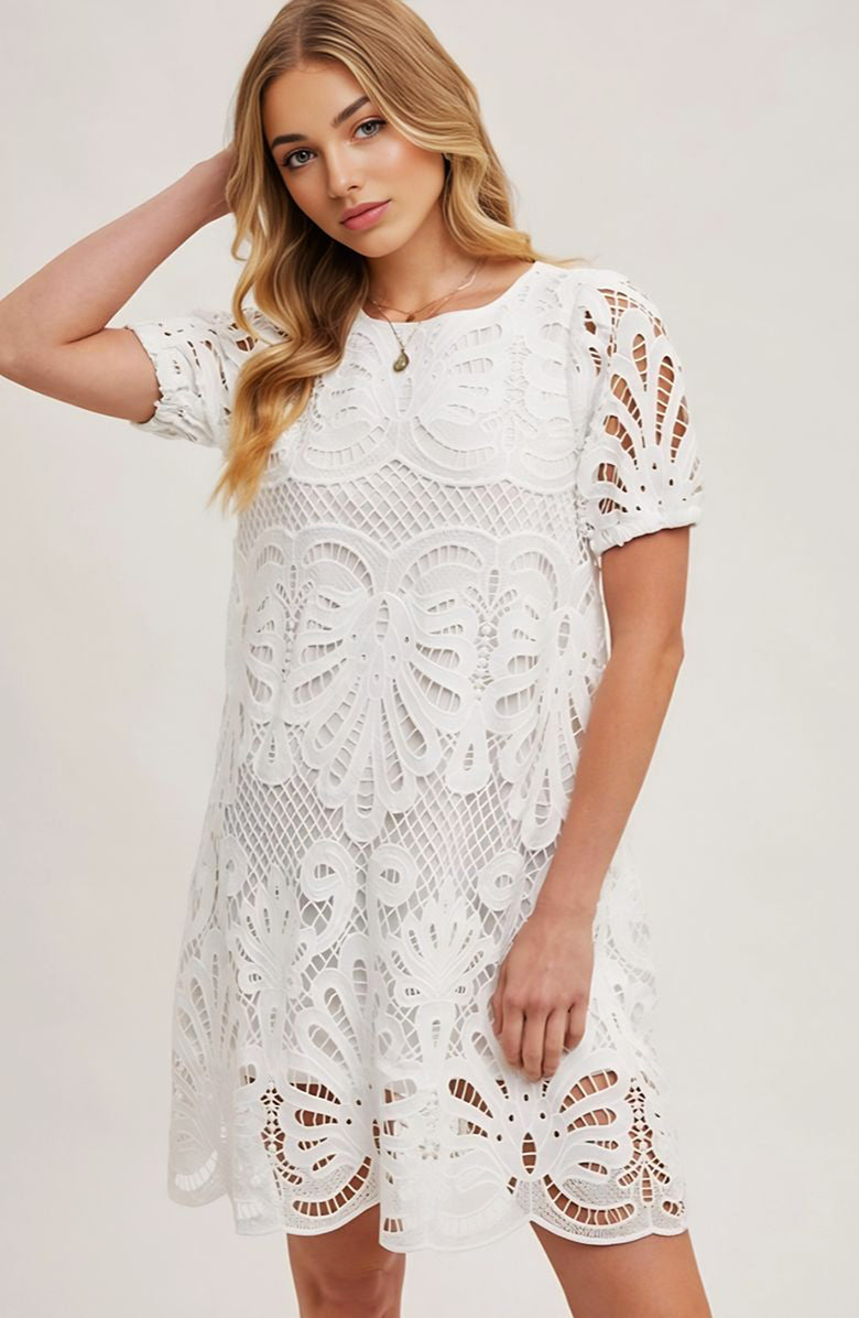 Knit and Lounge Lace Overlay Puff Sleeve Mini Dress, Alternate, color,