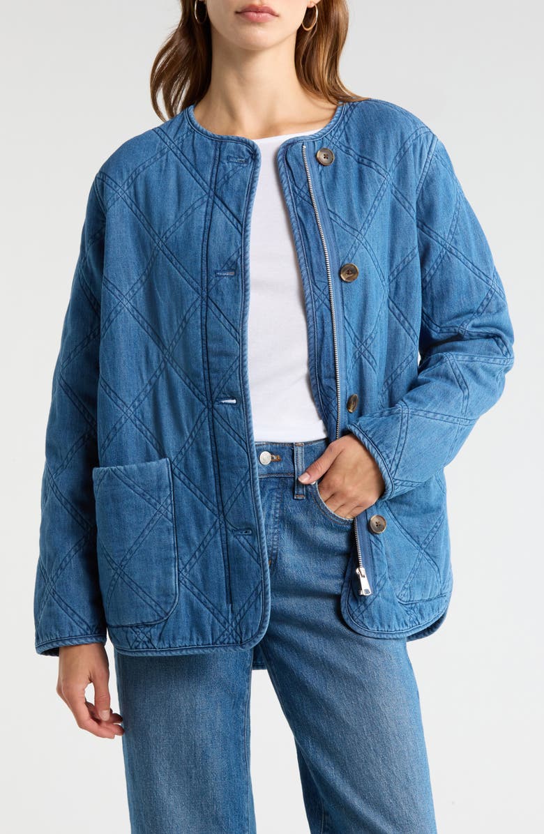 Caslon<sup>®</sup> Chambray Quilted Jacket, Main, color, Medium Wash