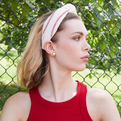 Lele Sadoughi Mlb Chicago Cubs Embroidered Headband In White