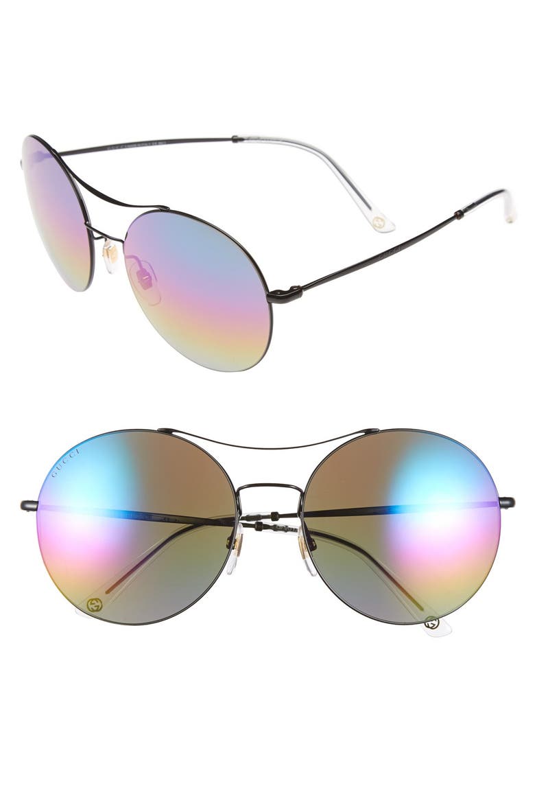 58mm Sunglasses, Main, color, SHINY BLACK/ RAINBOW