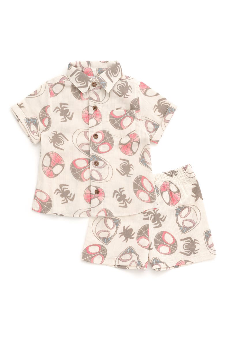 Spidey and His Amazing Friends Gauze One Piece and Set, Main, color, Beige Spider-Man Mask Pattern