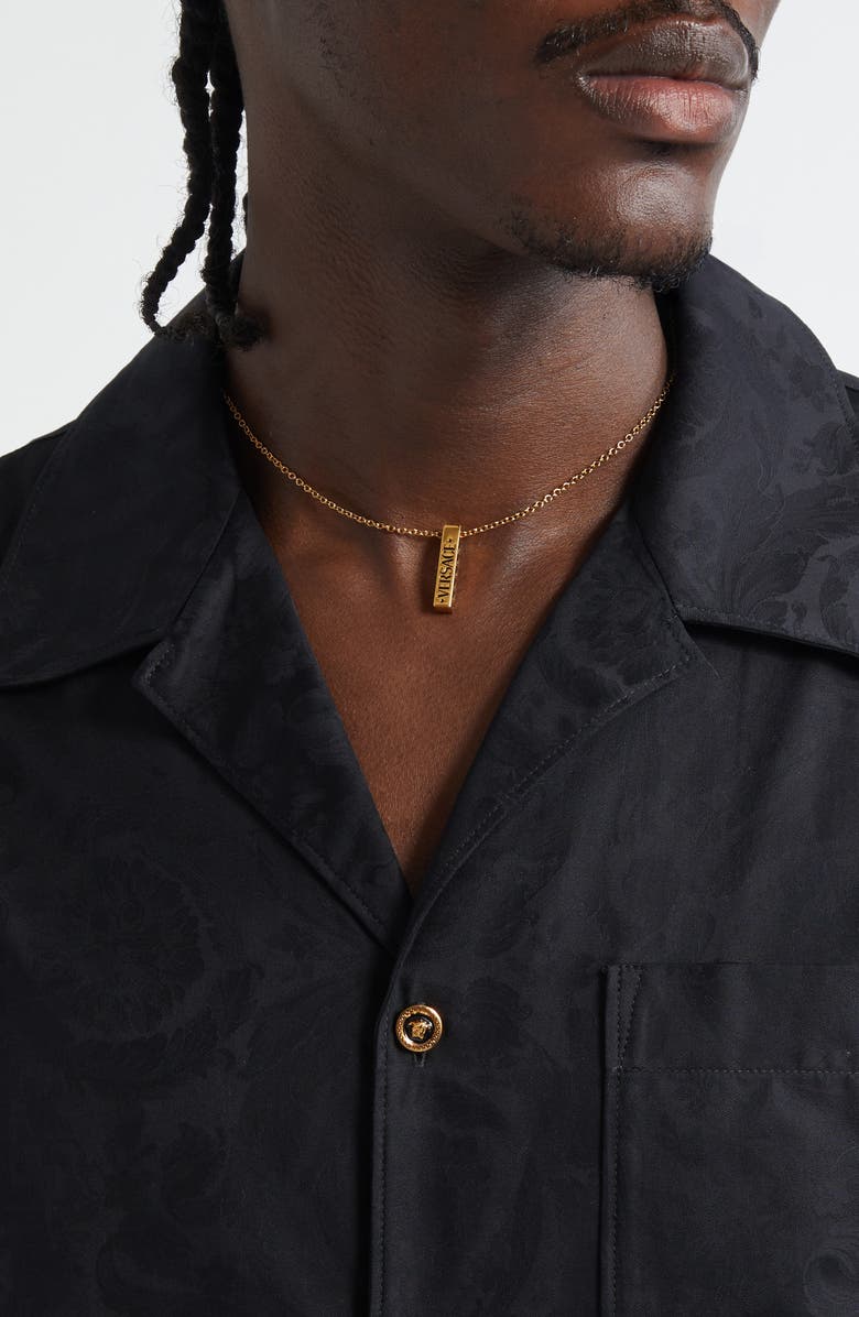 Versace Men's Logo Bar Pendant Necklace, Alternate, color, Versace Gold-Black