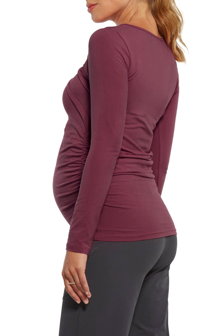 Sunburst Pleated Maternity Top, Alternate, color, WINE