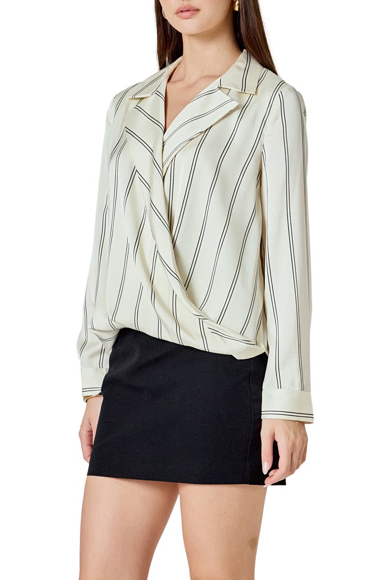 Endless Rose Stripe Wrap Front Top, Alternate, color, Ivory Stripes