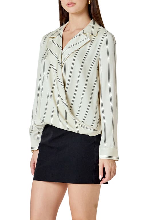 Endless Rose Stripe Wrap Front Top In Gray