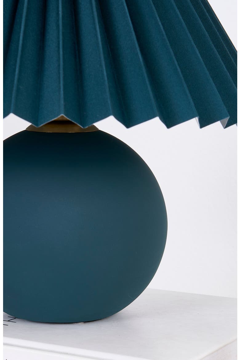 Serena 10" Ceramic LED Table Lamp with Retro Globe Base and Fabric Pleated Shade, Alternate, color, Teal